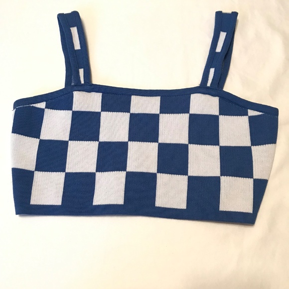 Knit Shorts Set Crop Top Knit Short Checks 2 Piece Shorts Set Blue Size Medium - Picture 4 of 16